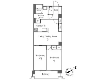 六本木ビュータワー(2DK/15階)の間取り写真