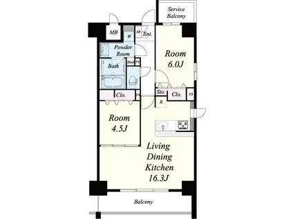 F TAMATSUKURI(2LDK/8階)の間取り写真