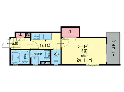 クリエオーレ小若江(1K/3階)の間取り写真