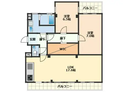 ラ・プリモーダ(2LDK/2階)の間取り写真