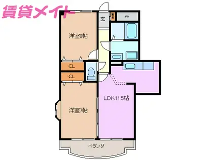 エスポワールII(2LDK/3階)の間取り写真