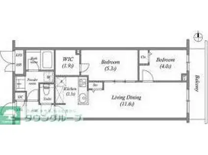 プライムガーデン若木(2LDK/4階)の間取り写真