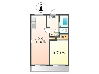 コンフォール鼓ヶ浦A棟(1LDK/2階)の間取り写真