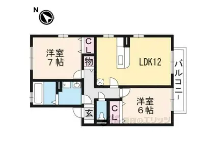 リビングタウン湖都が丘 B棟(2LDK/1階)の間取り写真