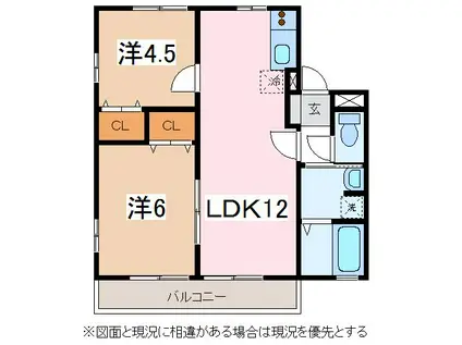 シティハイムナガタIII(2LDK/2階)の間取り写真