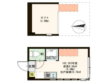 ハーモニーテラス氷川町(ワンルーム/1階)の間取り写真
