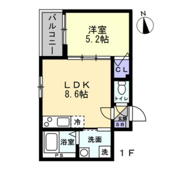 アシェント岡山医大前(1LDK/2階)の間取り写真