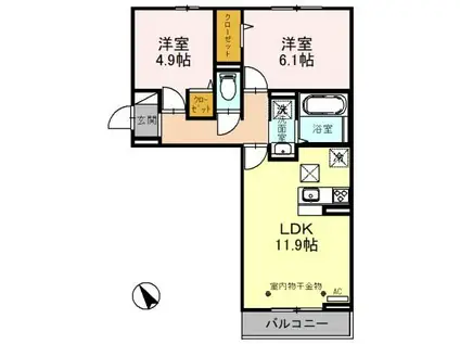 プランドール蒲生南町Ⅱ(2LDK/3階)の間取り写真