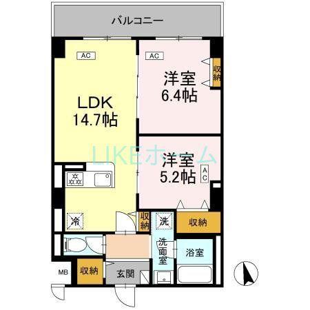 カスタリア西船橋II(2LDK/3階)の間取り写真