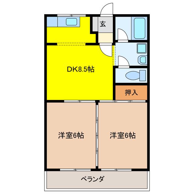 加賀野コーポII(2DK/2階)の間取り写真