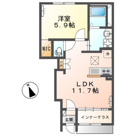 東武宇都宮線 国谷駅 徒歩7分 2階建 築1年(1LDK/1階)の間取り写真