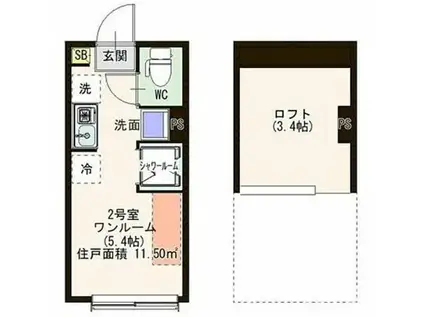 ハーモニーテラス・タウンハウス千川(ワンルーム/1階)の間取り写真