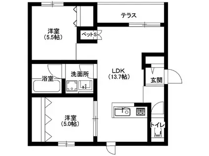 WIND VALLEY-ウィンドバリー-(2LDK/1階)の間取り写真