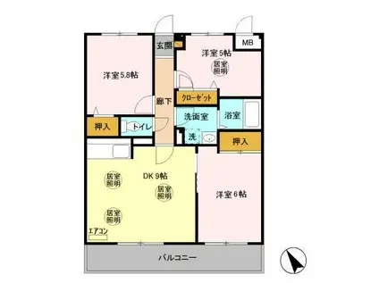 ローズ・ウッド(3DK/1階)の間取り写真