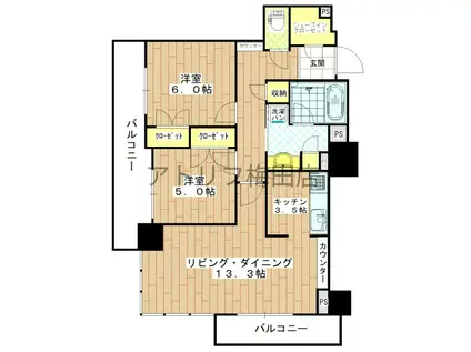 アデニウムタワー梅田イーストスクエア(2LDK/12階)の間取り写真