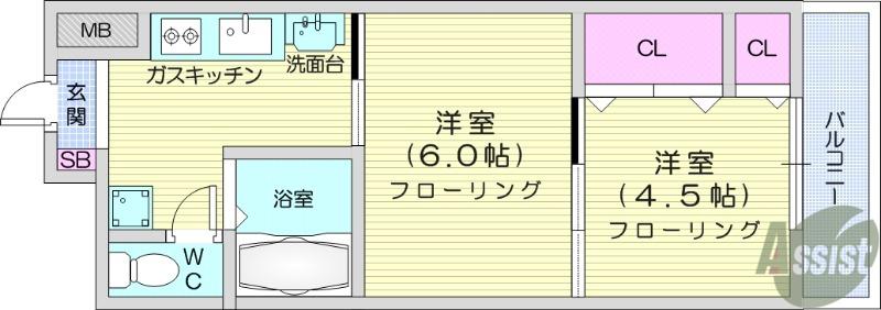 アーバンコート(2K/4階)の間取り写真