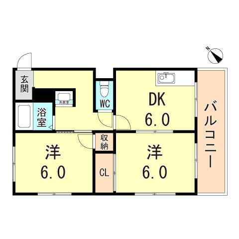 昭郷ツインハイツAB(2DK/1階)の間取り写真