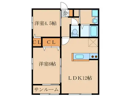 WINWIN札元G棟(2LDK/2階)の間取り写真