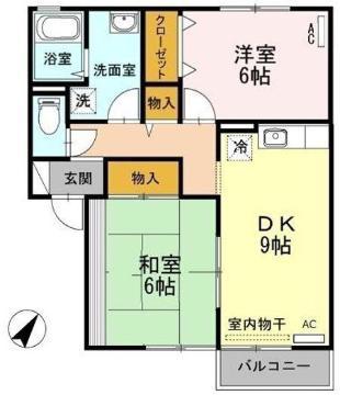 ローズガーデン(2DK/2階)の間取り写真