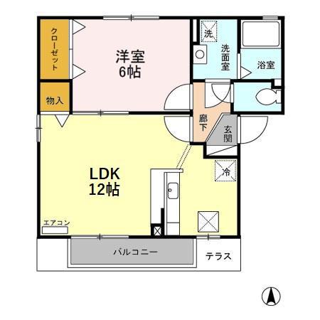 スクウェア・ヒルD棟(1LDK/1階)の間取り写真