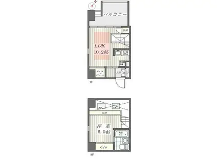 アーバンエスケイプ(1LDK/7階)の間取り写真
