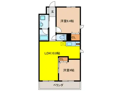 ポルテ ボヌール(2LDK/3階)の間取り写真