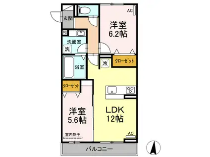 ブルーローズ(2LDK/2階)の間取り写真
