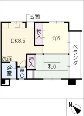 鳥居マンション(2DK/4階)の間取り写真
