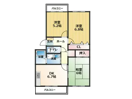 カーサ西山(3DK/2階)の間取り写真