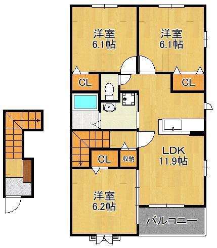 メーシャイン(3LDK/2階)の間取り写真