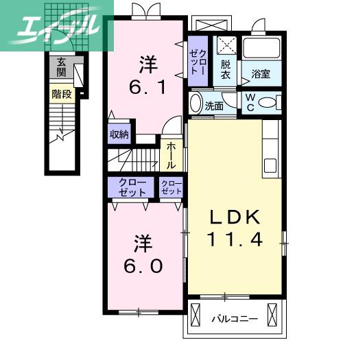 エサンクチュエール(2LDK/2階)の間取り写真