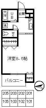 シャトルハイツ95(1K/2階)の間取り写真