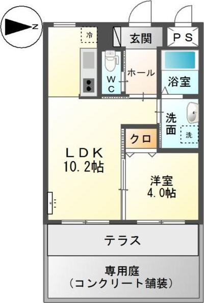 クレシア姪浜(1LDK/1階)の間取り写真