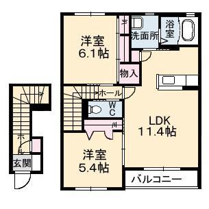 シャーメゾン東岐波(2LDK/2階)の間取り写真