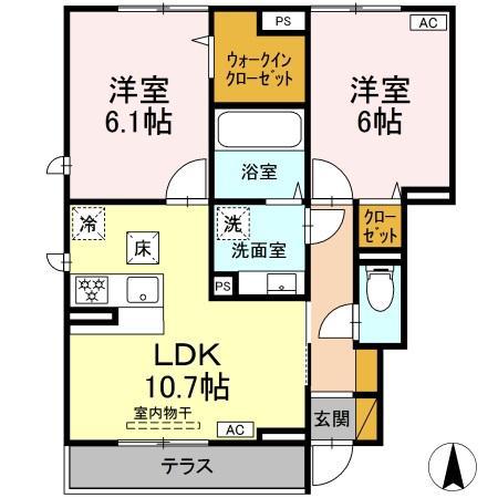 リンカーン源(2LDK/1階)の間取り写真