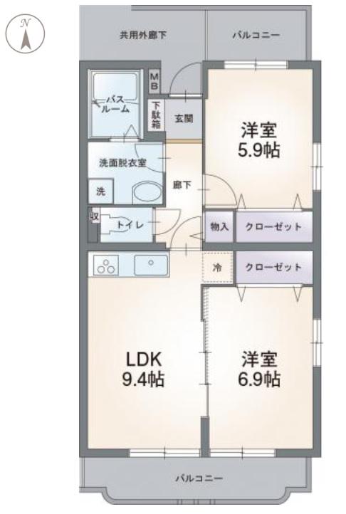 コンフォート萩素 201(2LDK/2階)の間取り写真