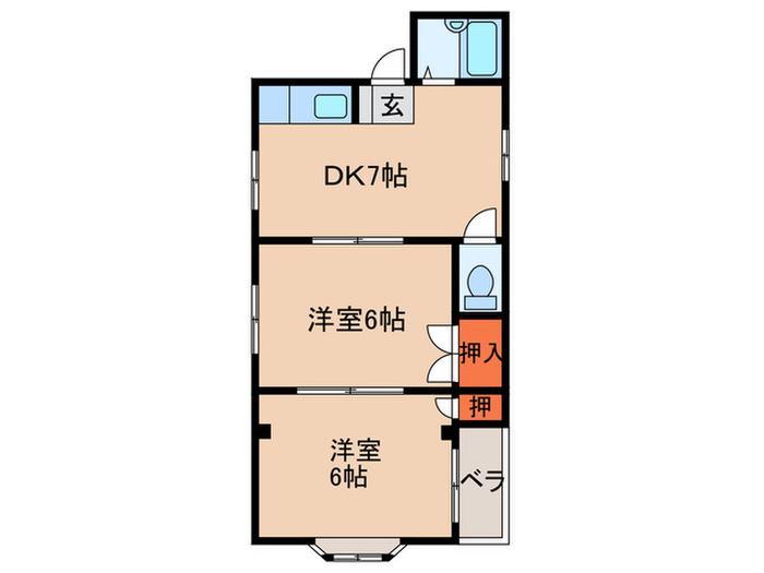 ハイツリバー(2DK/4階)の間取り写真
