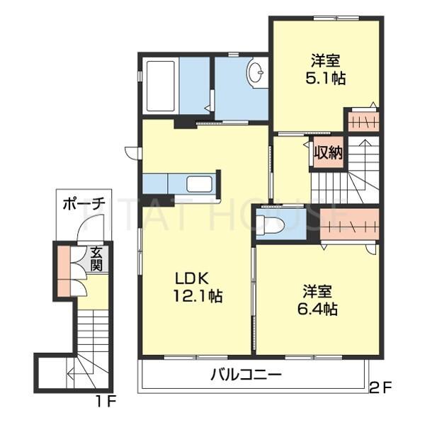 シャーメゾン紀三井寺(2LDK/2階)の間取り写真