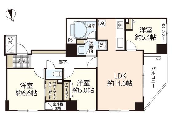 ライオンズタワー平和大通シティマークス(3LDK/6階)の間取り写真