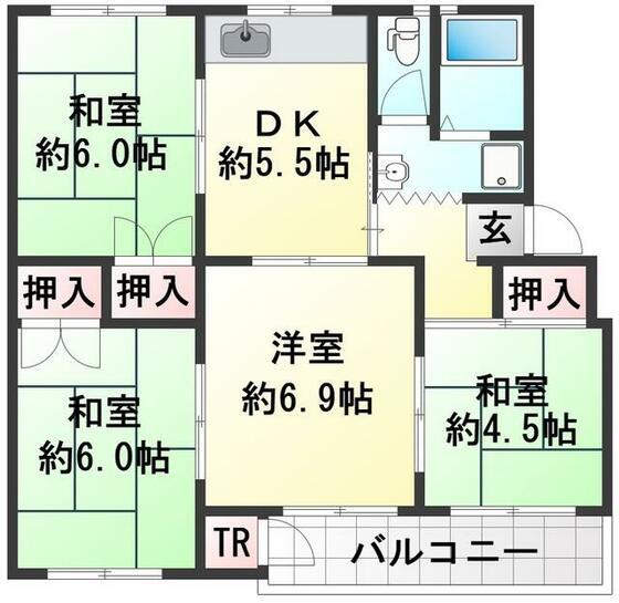 名谷1団地3号棟(4DK/4階)の間取り写真