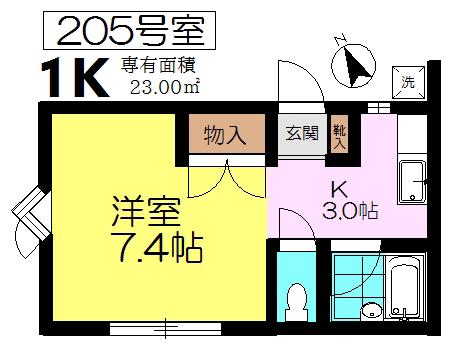 むさしのB(1K/2階)の間取り写真