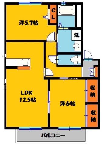 ヴォートルメゾン B(2LDK/1階)の間取り写真