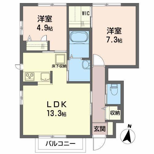 シャーメゾン コンツェルト(2LDK/1階)の間取り写真