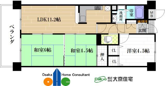 ファミールハイツ八尾(3LDK/12階)の間取り写真