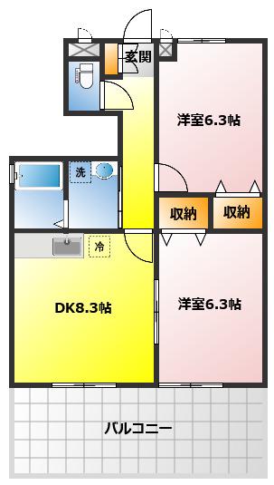 オリエンタル・コートA(2LDK/1階)の間取り写真