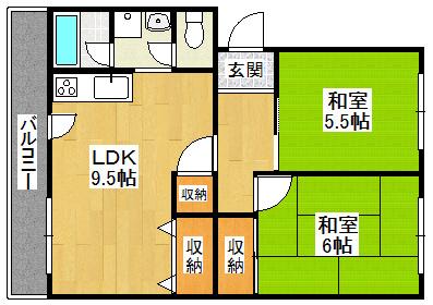 第2ハイツタカオ(2LDK/5階)の間取り写真