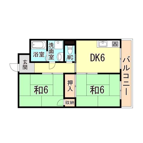 プレアール白水(2DK/4階)の間取り写真