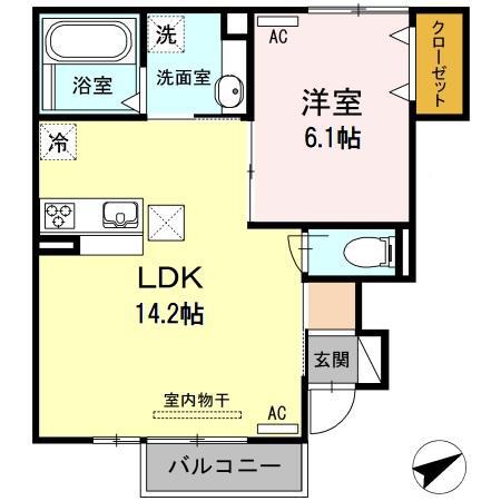 HERMONY A棟(1LDK/1階)の間取り写真