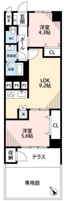 グリーンパークハイライズ(2LDK/1階)の間取り写真