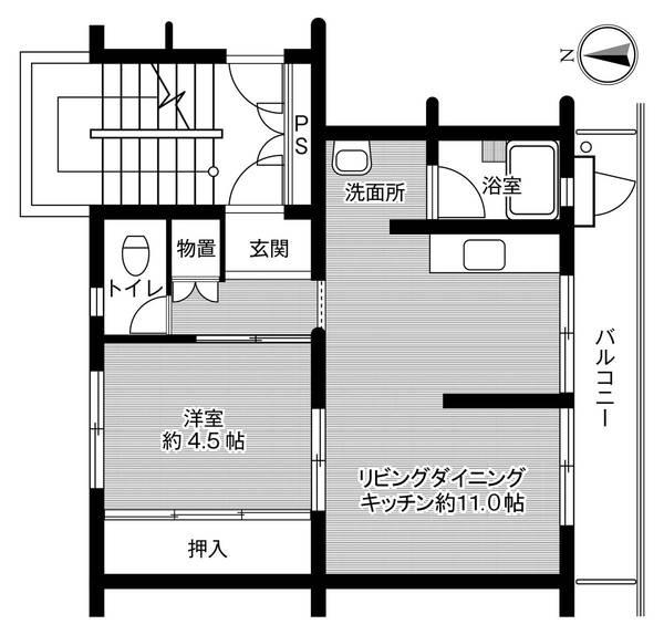 ビレッジハウス八幡II2号棟(1LDK/1階)の間取り写真